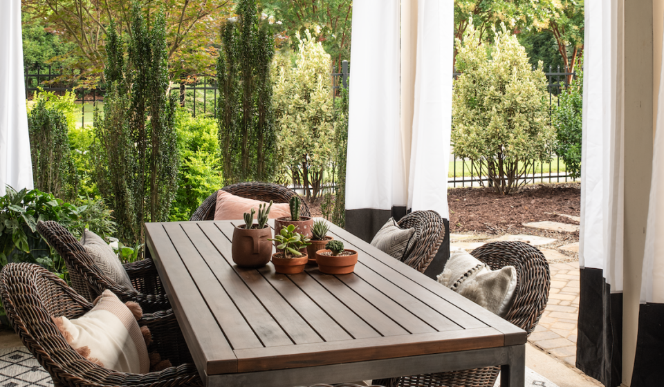 Start with an idea, then size your outdoor furniture to fit the space, Susan Hill of Susan Hill Interior Design said.