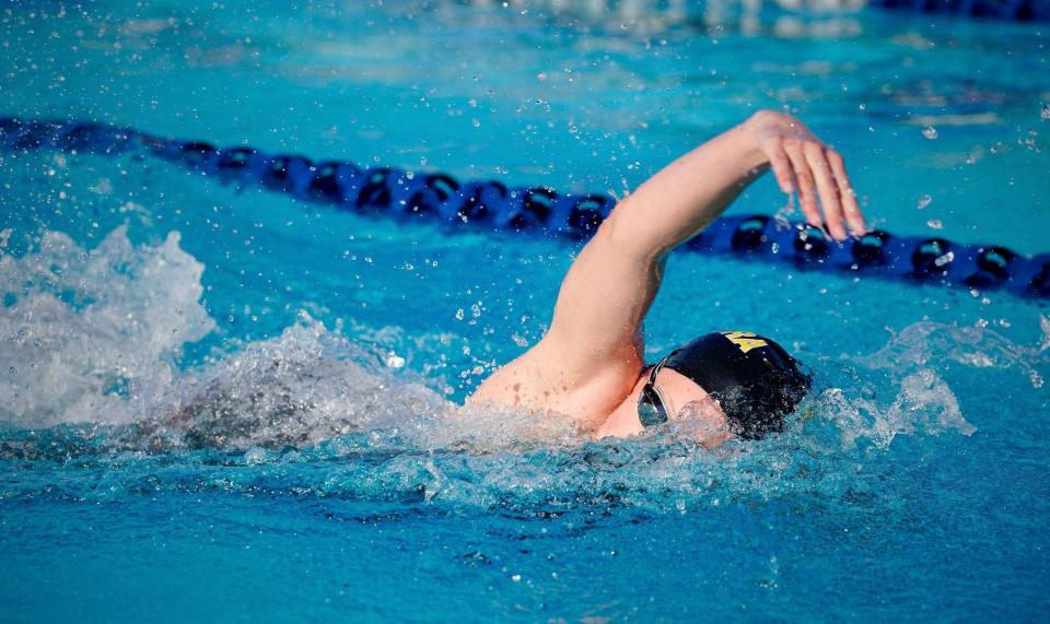 Ventura's Sarah Beckman competes at the Ventura County Swimming Championships. Beckman set a meet record in the 200 freestyle and also won the 100 freestyle.