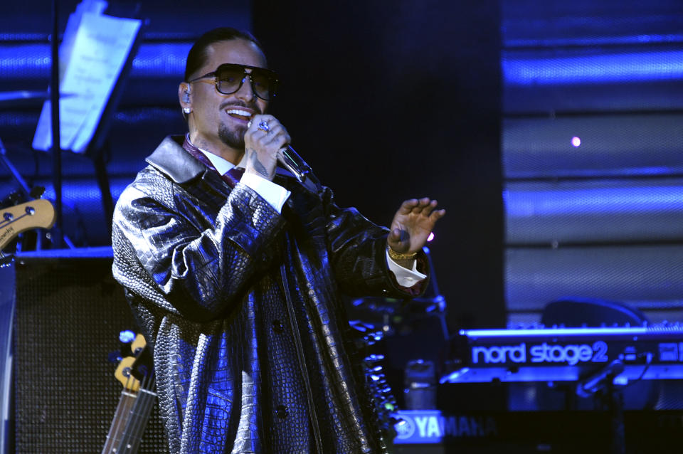 Maluma performs during the Pre-Grammy Gala on Saturday, Feb. 3, 2024, at the Beverly Hilton Hotel in Beverly Hills, Calif. (Photo by Richard Shotwell/Invision/AP)