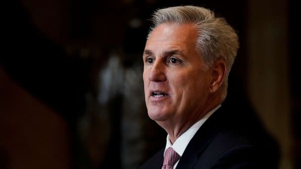 PHOTO: Republican Rep. Kevin McCarthy of California speaks during a statue dedication ceremony honoring Amelia Earhart at the U.S. Capitol in Washington, July 27, 2022. (Elizabeth Frantz/Reuters)