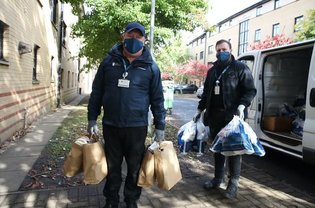 Food parcels being handed out