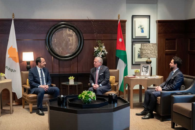 Jordan's King Abdullah II and Crown Prince Hussein meet with Cyprus President Nikos Christodoulides, in Amman