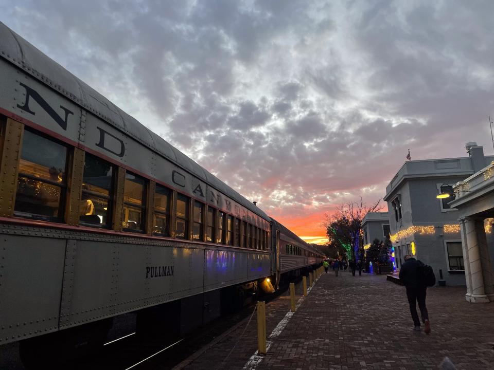 The train parked in Williams, Arizona, at the end of the day.