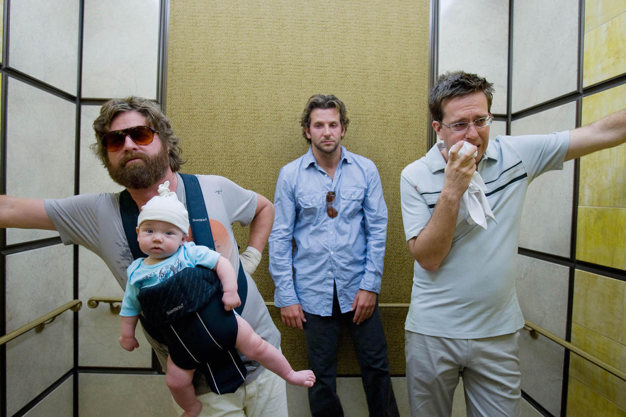 The Hangover, 2009. Zack Galifianakis, Bradley Cooper, Ed Helms, Todd Phillips.  (Alamy)