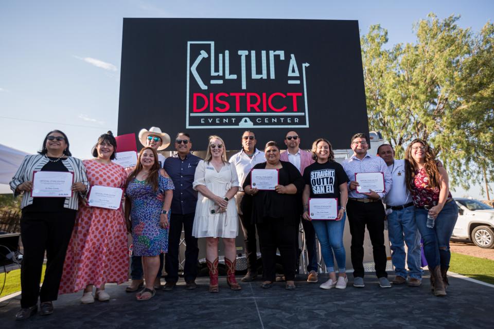 The Mission Trail Alliance celebrates the Mission Trail's "Best Historical Site" award on Friday, June 30, 2023, at Casa Ortiz in Socorro, Texas.