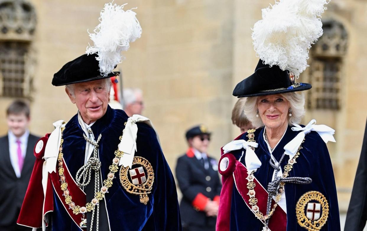 The Prince of Wales and the Duchess of Cornwall arriving for the annual Order of the Garter Service on Monday - Toby Melville 