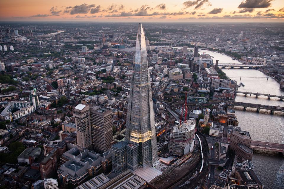 LONDON, ENGLAND - JUNE 28:  An aerial view of the Shard on June 28, 2012 in London, England. Standing at 309.6 metres high the Shard is the tallest buliding in Europe and was designed by architect Renzo Piano.  (Photo by Greg Fonne/Getty Images)