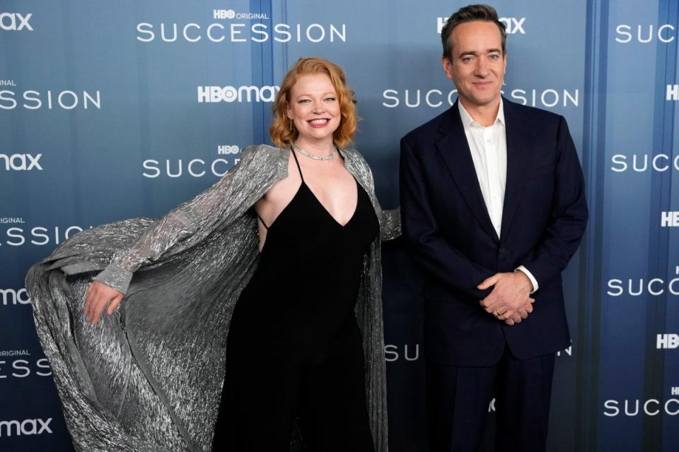 Sarah Snook and Matthew Macfadyen attend the premiere of the final season of HBO’s Succession (Charles Sykes/Invision/AP)