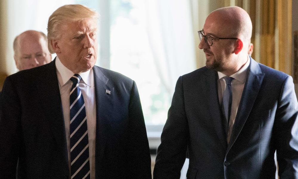 Donald Trump and the Belgian PM, Charles Michel, in Brussels.