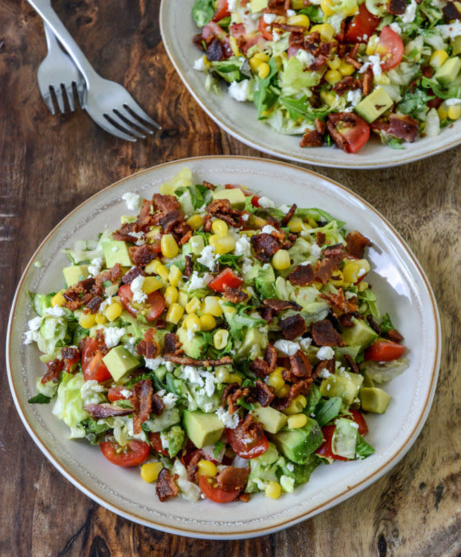 <strong>Get the <a href="http://www.howsweeteats.com/2013/05/blt-chopped-salad-with-corn-feta-avocado/" target="_blank">BLT Chopped Salad with Corn, Feta and Avocado recipe</a> from How Sweet It Is</strong>