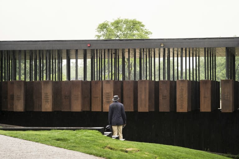 Markers display the names and locations of individuals killed by lynching at the National Memorial For Peace and Justice2