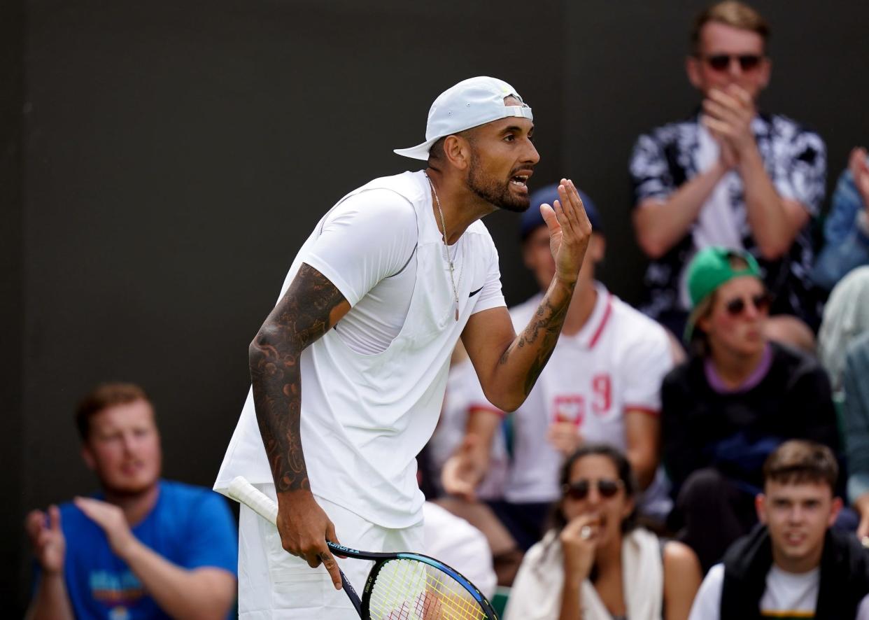 Nick Kyrgios during his match against Paul Jubb on day two of the 2022 Wimbledon Championships at the All England Lawn Tennis and Croquet Club, Wimbledon