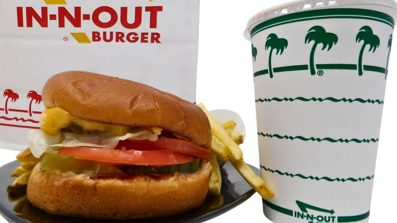 In-N-Out burger, fries, and drink