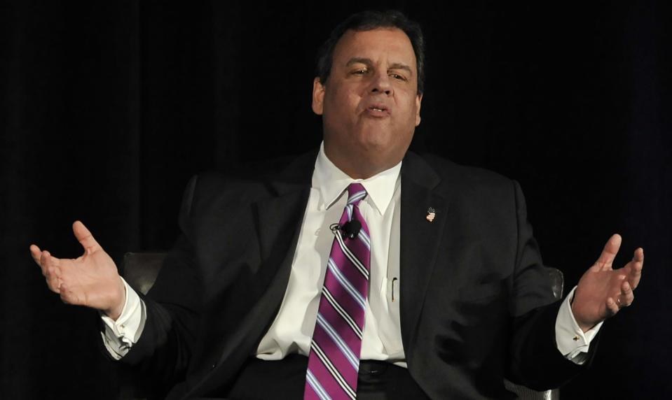 New Jersey Gov. Chris Christie speaks to the Economic Club of Chicago on Tuesday, Feb. 11, 2014 in Chicago. Christie is in town to raise money for the Republican Governors Association that he chairs. (AP Photo/Paul Beaty)