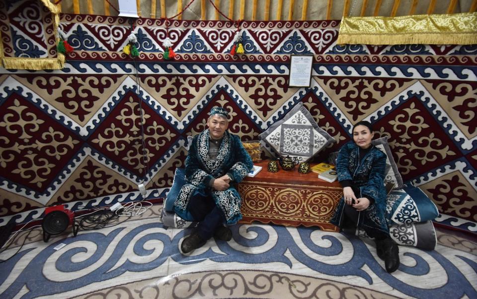 People pose for a photo inside the Yurt during the opening of the "Yurt of Invincibility" - Anadolu Agency/Anadolu