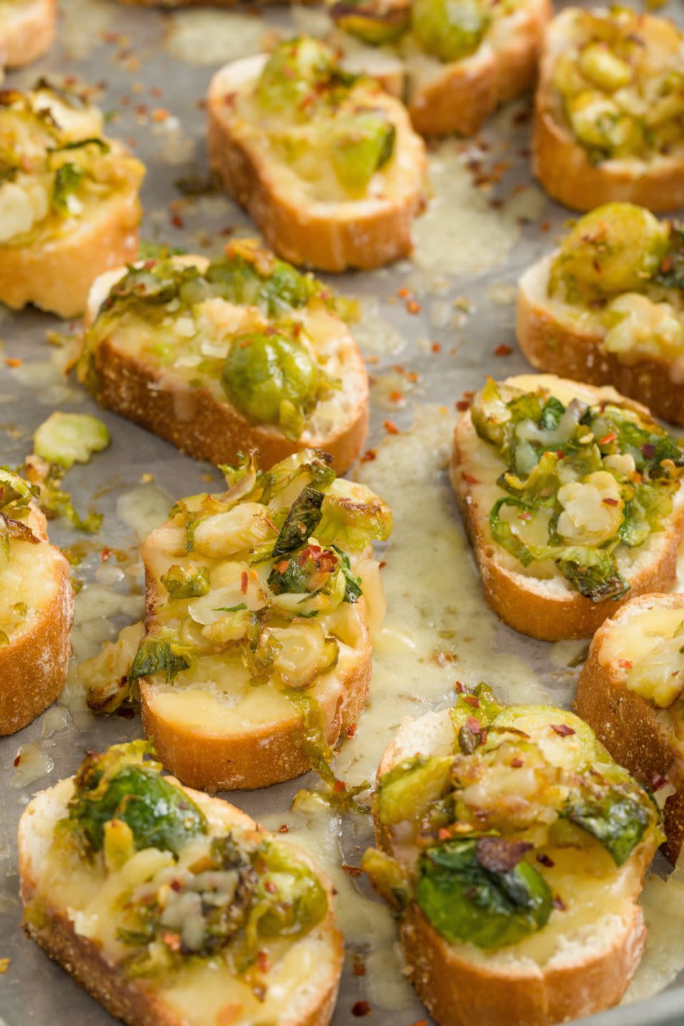 Cheesy Brussels Sprouts Mini Toasts