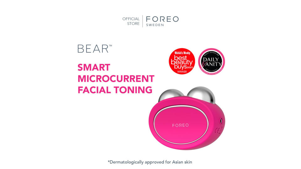 FOREO BEAR Microcurrent Full Facial Toning Beauty Device with 5 Intensities for Lifting and Firming Face Features. (Photo: Shopee SG)