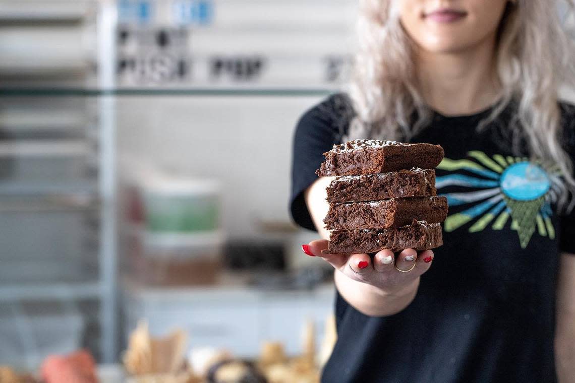 Brownie (or four), anyone? Stella’s Ice Cream tempts customers with more than frozen treats.