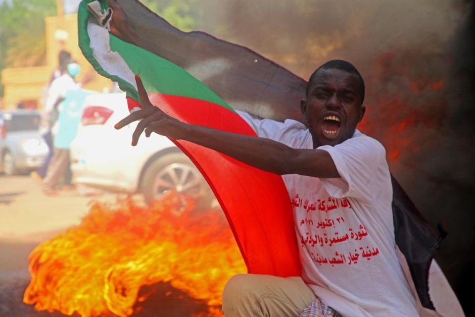 Demonstrations have taken place in support of the civilian government in Sudan following the military snatching power (EPA)
