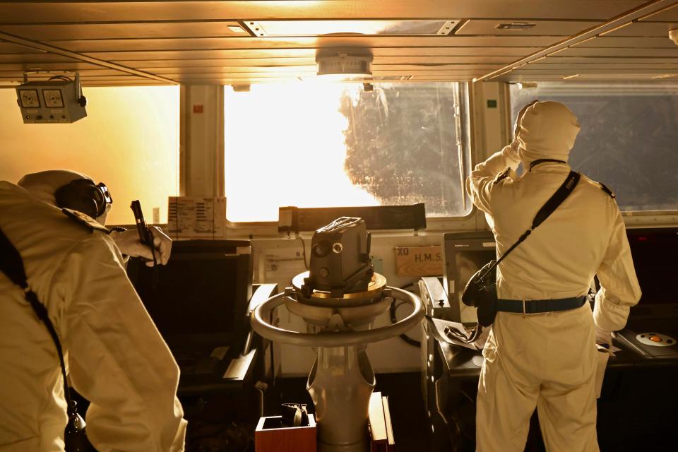 British sailors fire Sea Viper missiles at Houthi drones from the HMS Diamond in the Red Sea (UK MOD © Crown copyright 2024)