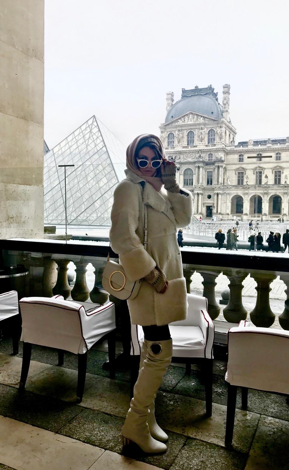 It was so cold this day, so thank goodness I had my Dhela shearling coat and these amazing white Salvatore Ferragamo boots to keep me warm! Sunnies from Cutler and Gross.