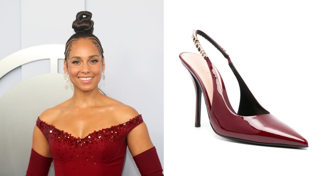 Alicia Keys Shines in Monochromatic Red Look With Gucci Slingback Heels