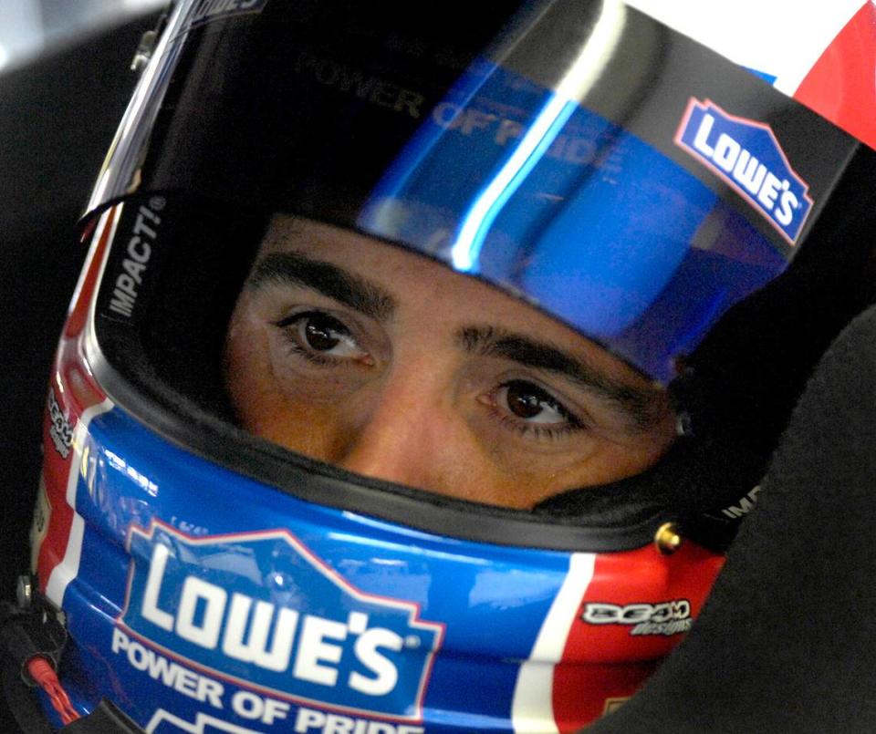 In 2007, Jimmie Johnson revs up at Charlotte Motor Speedway.