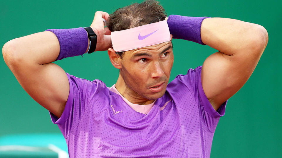 Rafael Nadal is seen here looking disappointed at the Monte Carlo Masters.