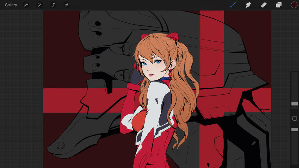 Drawing of Neon Genesis Evangelion character Asuka in Procreate by Paul Kwon