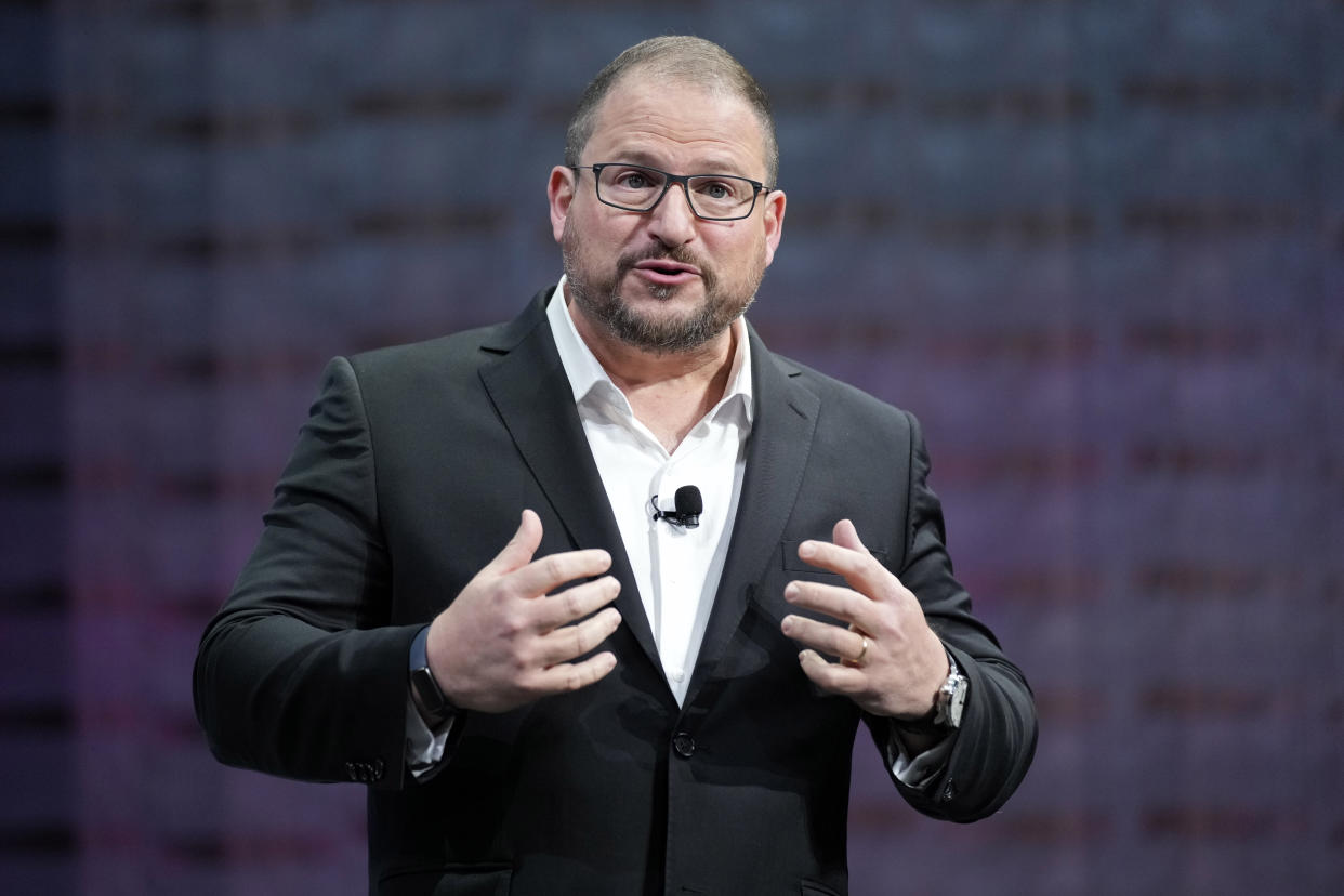 Cristiano Amon, president and CEO of Qualcomm Incorporated, speaks during a Sony news conference before the start of the CES tech show Wednesday, Jan. 4, 2023, in Las Vegas. (AP Photo/John Locher)