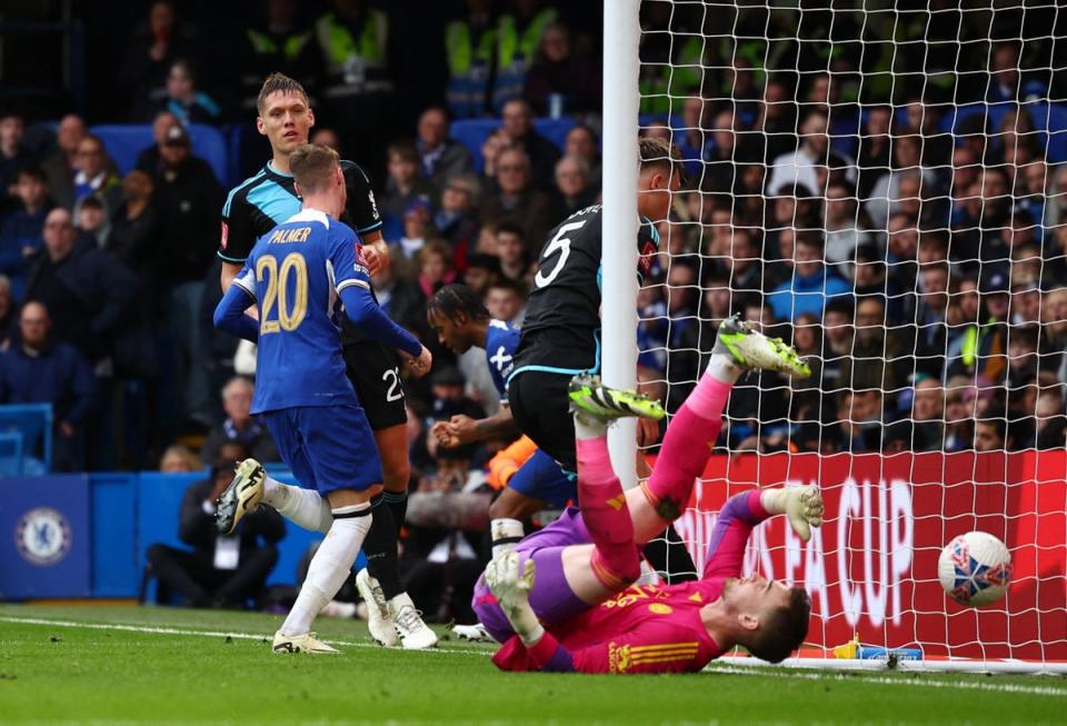 Cole Palmer slots home Chelsea’s second goal (Action Images/Reuters)