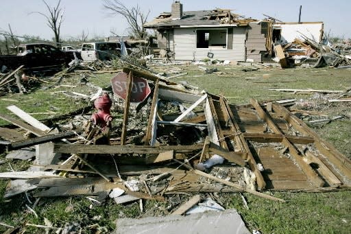 Damage after a Saturday tornado hit Picher, Okla., Sunday, May 11, 2008. Photo by Matt Strasen