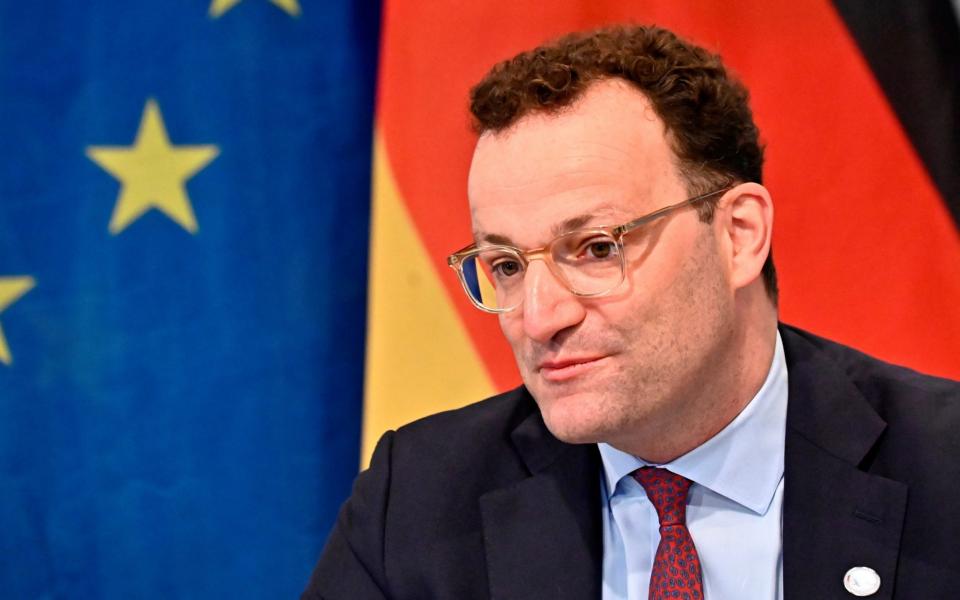 German Health Minister Jens Spahn attends a videoconference with EU health ministers in Berlin, German July 16, 2020. Tobias Schwarz/Pool via REUTERS - POOL/REUTERS