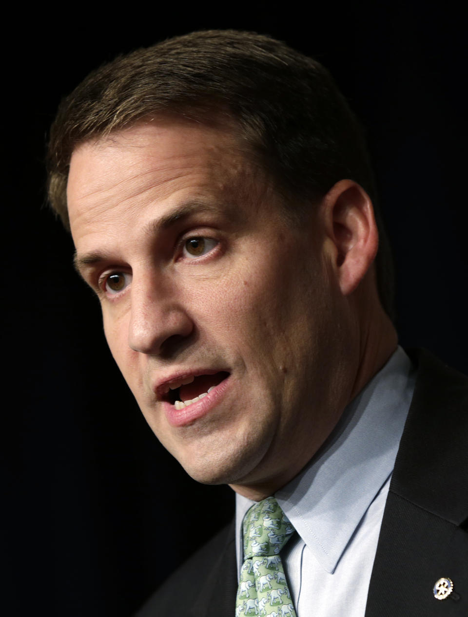 FILE - Republican Sen. Bryan Taylor of Prattville, Ala., talks with reporters during a news conference in Montgomery, Ala., Oct. 28, 2013. Alabama Republicans are deciding their choice to replace retiring Chief Justice Tom Parker who in February 2024 drew national attention for quoting the Bible in a legal writing supporting a decision to recognize frozen embryos as children under a state law. Sarah Stewart, a current associate justice on the Alabama Supreme Court and Taylor, a former state senator and legal adviser to two governors, are competing for the GOP nomination. (AP Photo/Dave Martin, File)