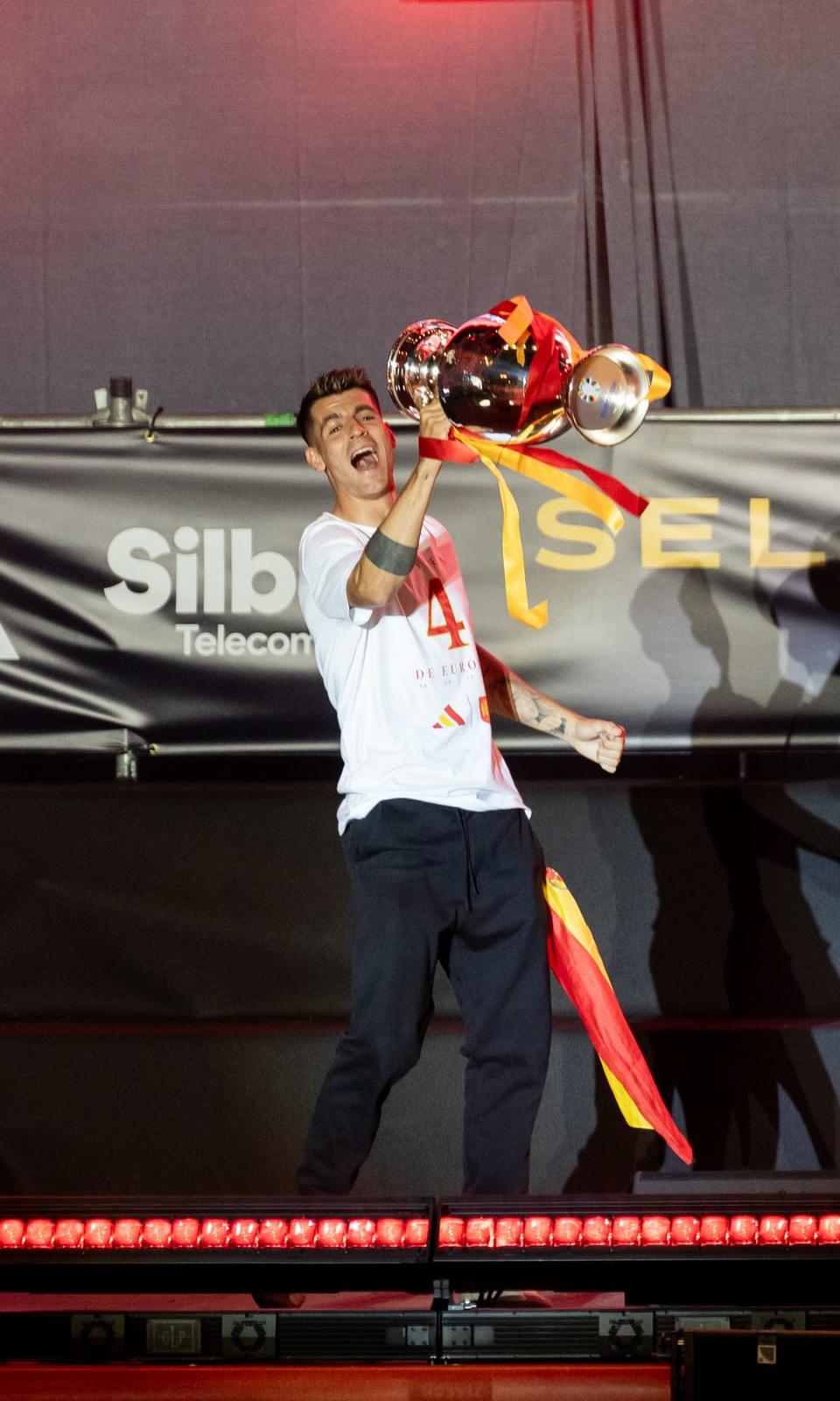 Alvaro Morata during celebration for victory in the  UEFA Euro Germany 2024 at Cibeles in Madrid on Modany, 15 July 2024.