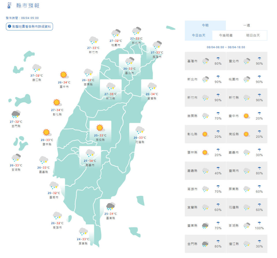 天氣概況。（圖／中央氣象局）