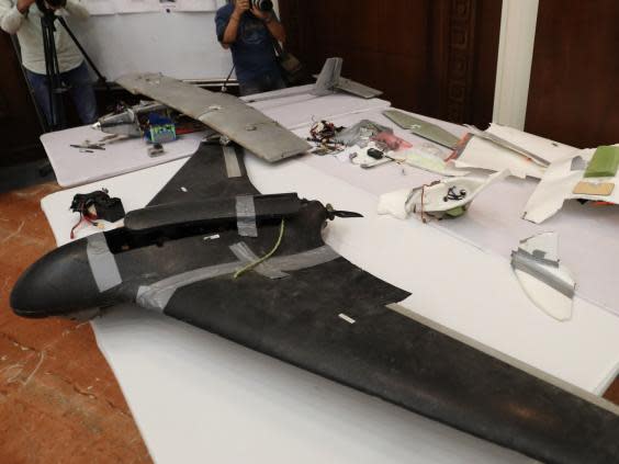 A drone which the Emirati armed forces say was used last year by Houthi rebels in Yemen in battles against the coalition forces led by the UAE and Saudi Arabia (KARIM SAHIB/AFP/Getty Images)