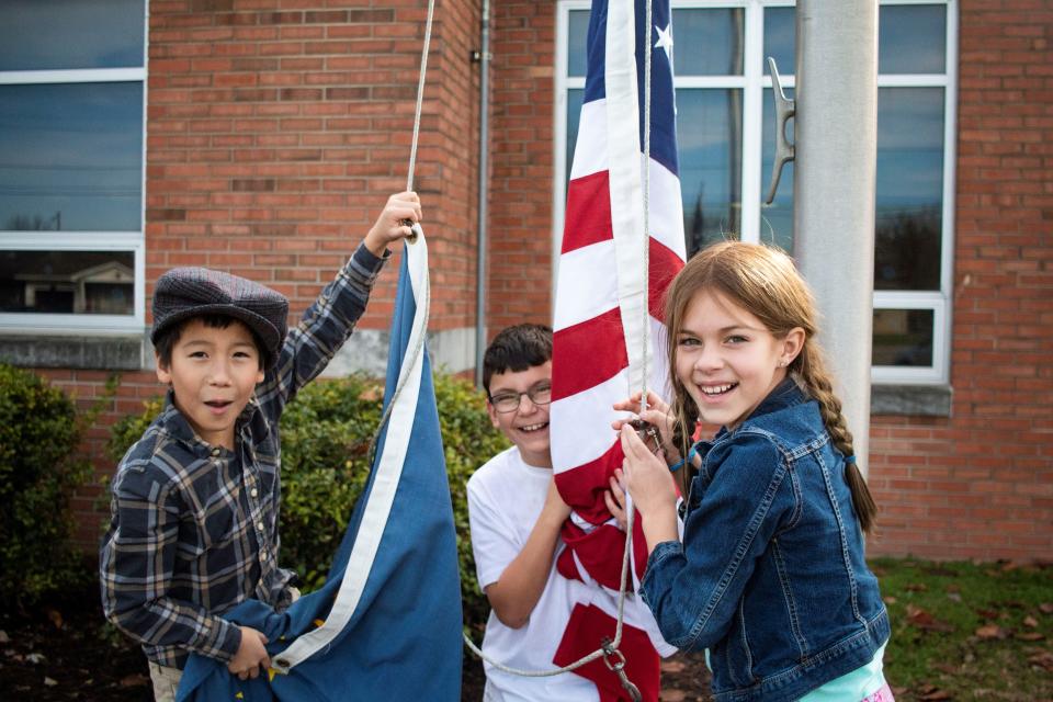 The fourth graders at Poston Road Elementary School in Martinsville, Indiana, are tasked with putting up and taking down the U.S. flag each day.