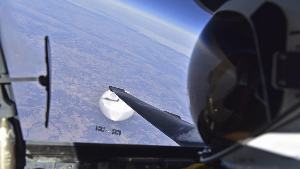 A U.S. Air Force U-2 pilot looks down at the suspected Chinese surveillance balloon on Feb. 3, 2023, as it hovers over the continental United States. (U.S. Defense Department via Getty Images)