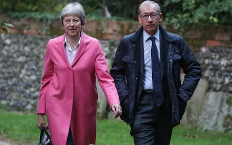 Prime Minister Theresa May and her husband Philip arrive for a church service near to her Maidenhead constituency - Credit: PA