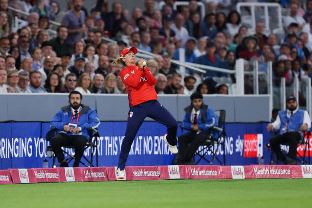 Danni Wyatt catches Jess Kerr inside the boundary at Lord's