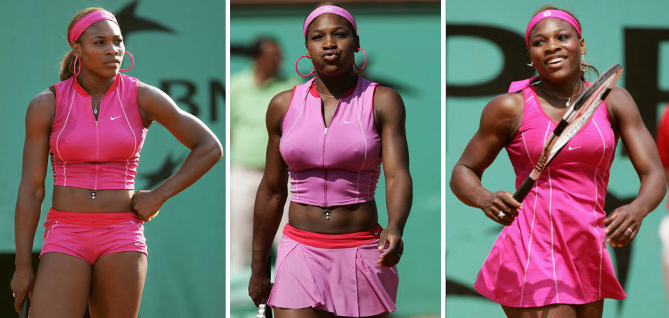 Wearing three different outfits during her first three matches at the 2004 French Open in Paris.