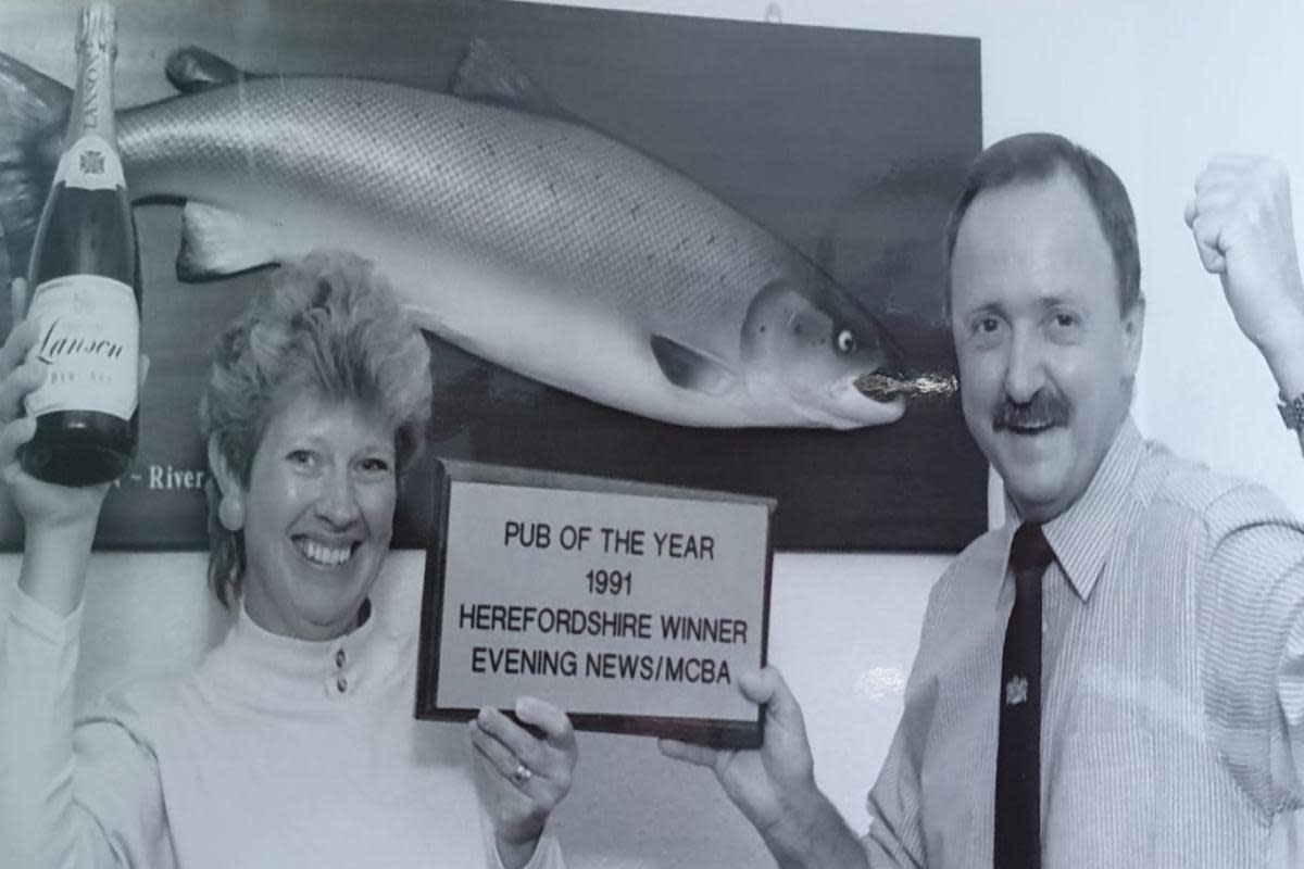 Jan and Phil Reynolds with their Pub of the Year plaque in 1992. Image: Hereford Times
