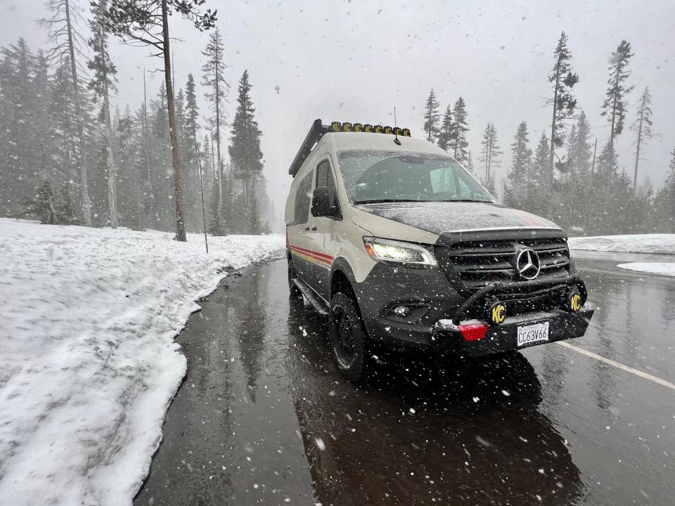 sprinter van in the snow