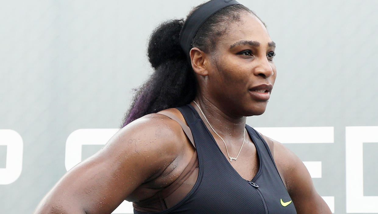 Serena Williams is pictured during her match against Shelby Rogers.