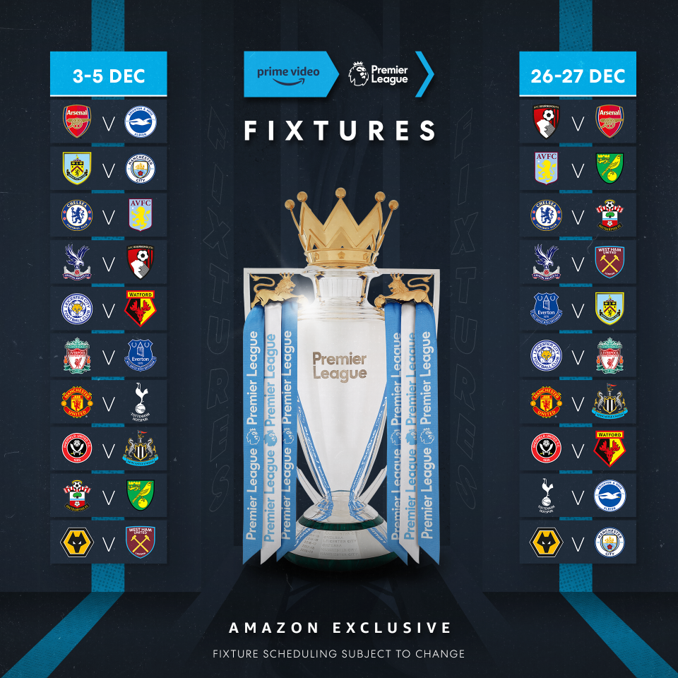 Premier League fixtures to be broadcast on Amazon Prime