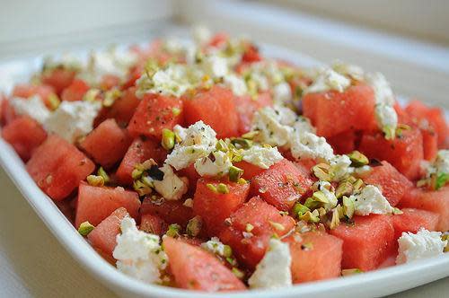 Watermelon and Goat Cheese Salad with a Verbena Infused Vinagrette