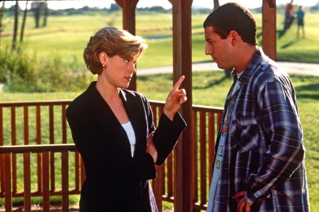 Julie Bowen and Adam Sandler in a scene from Happy Gilmore