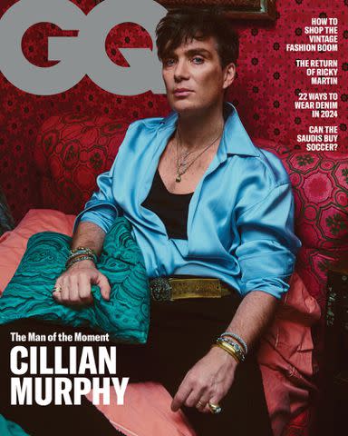 <p>Gregory Harris/GQ</p> Cillian Murphy on the cover of the March 2024 issue of <em>GQ</em>