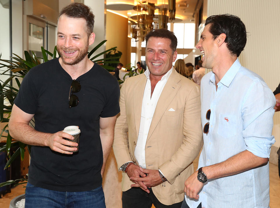 Hamish Blake, Karl Stefanovic and Andy Lee laughing together at an event